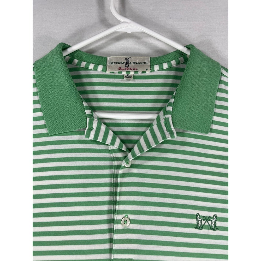 Fairway & Greene Mens XL Green White Striped Mercerized Cotton Golf Polo Shirt